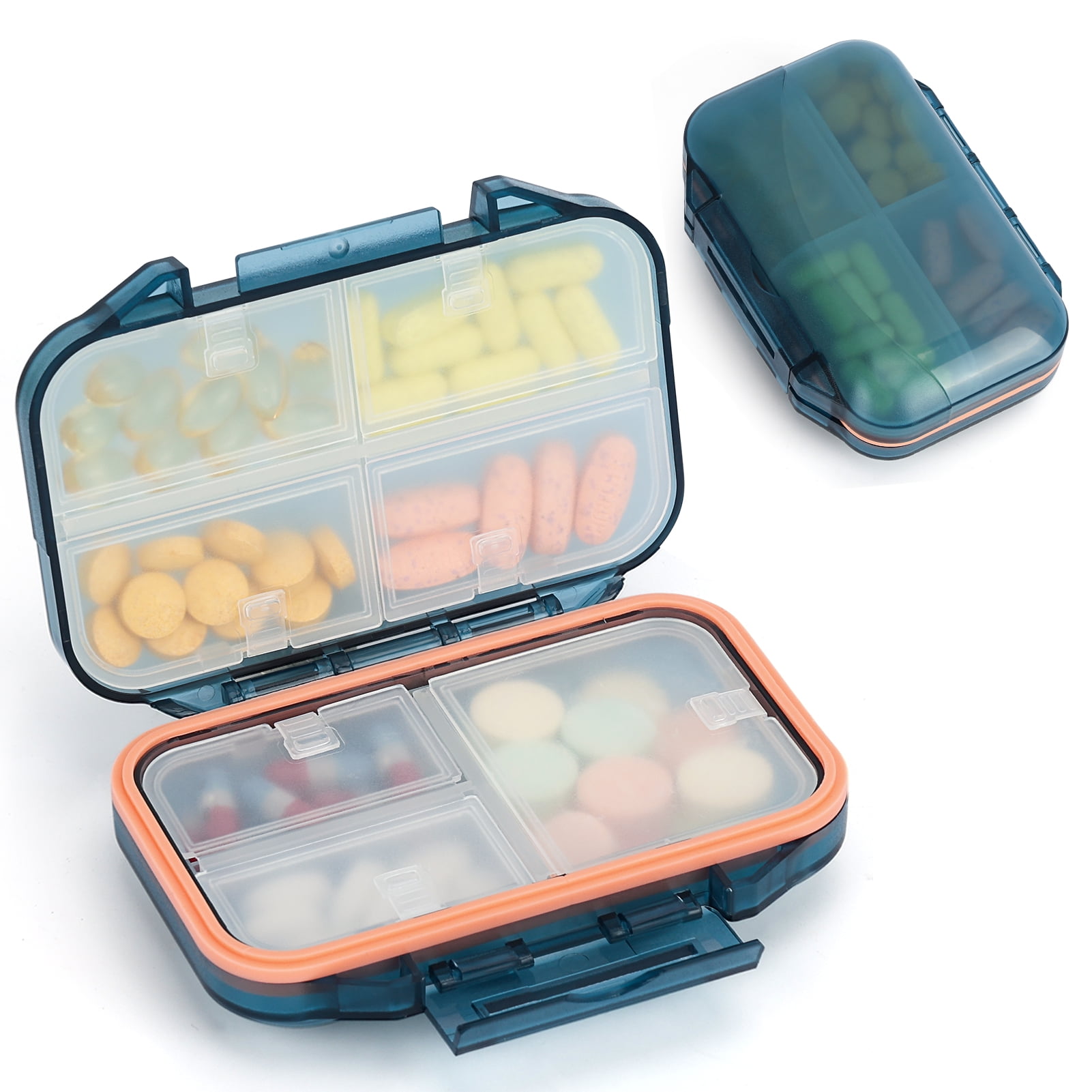 Skycase Travel Pill Organizer,Portable Medication, Oversize 7 Compartment Pill Box, Vitamin Travel Case Pill Holder - Airtight \u0026 Moistureproof(Blue)